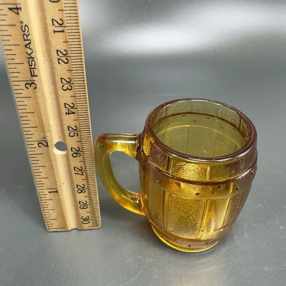 Vintage Barrel Cup‎ Shot Glass Toothpick Holder Amber Gold Miniature Decorative